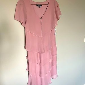 Jewel V-Neck Short Sleeve Georgette Tiered Capelet Shift Dress